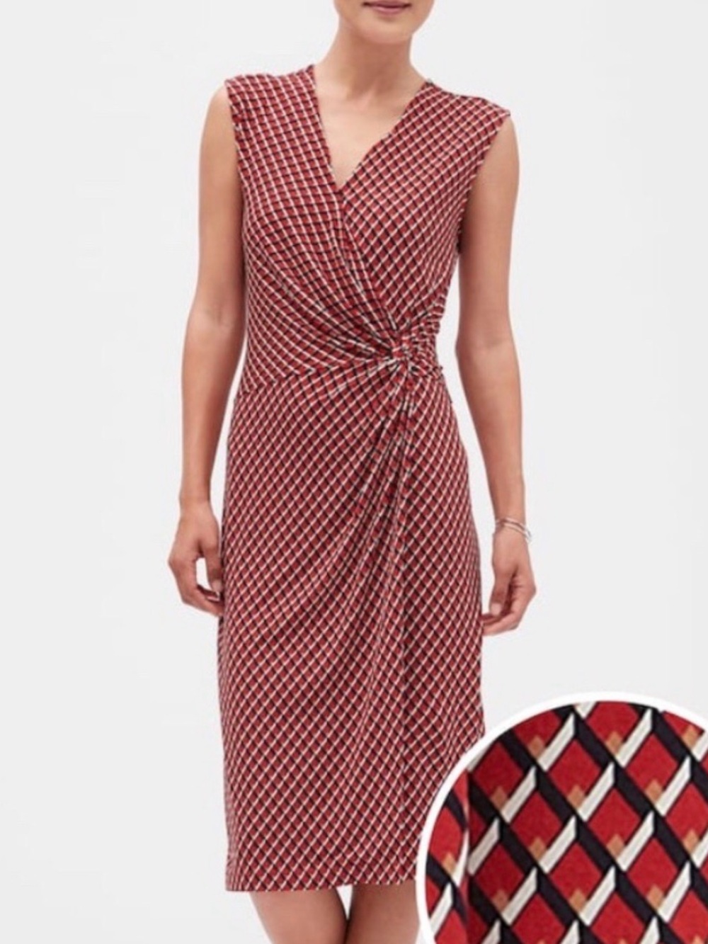 Banana Republic Red Geometric Twist-Waist Midi Dress